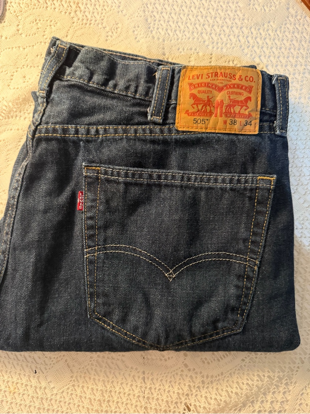 Levi's 505 Straight Leg Jeans in Dark Blue Denim